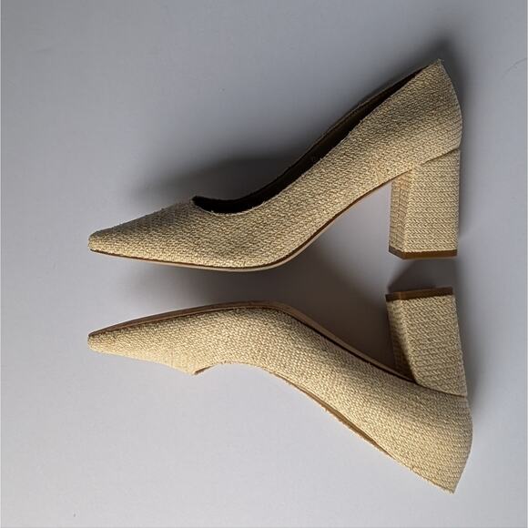 Marc Fisher Zala Block Heel Pointy Toe Pump Natural Raffia Sz Women's US 7 - Picture 5 of 7